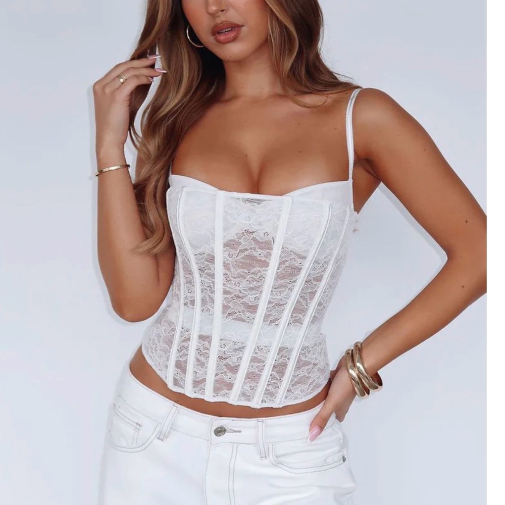 White Fox Boutique White Lace Corset Camisole